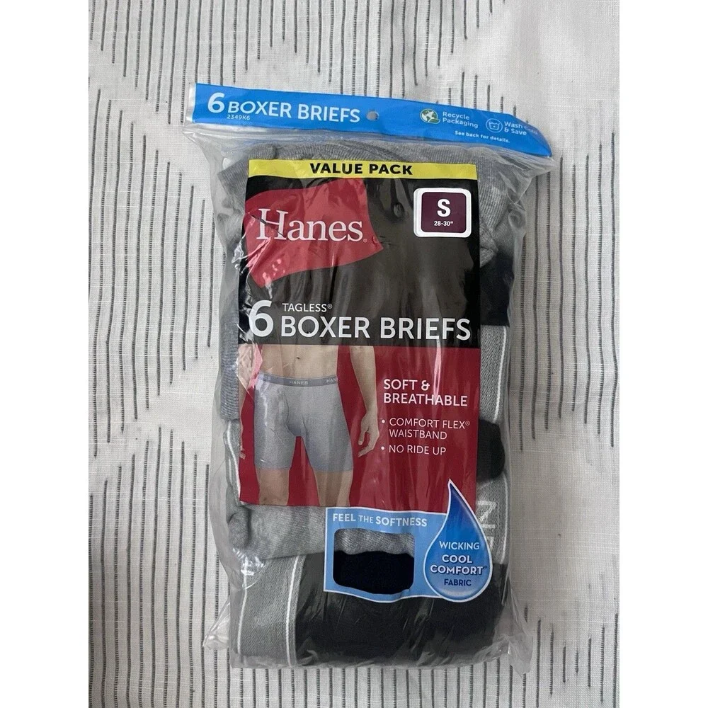 New Men’s Hanes 6 Pack Boxer Briefs Size Small